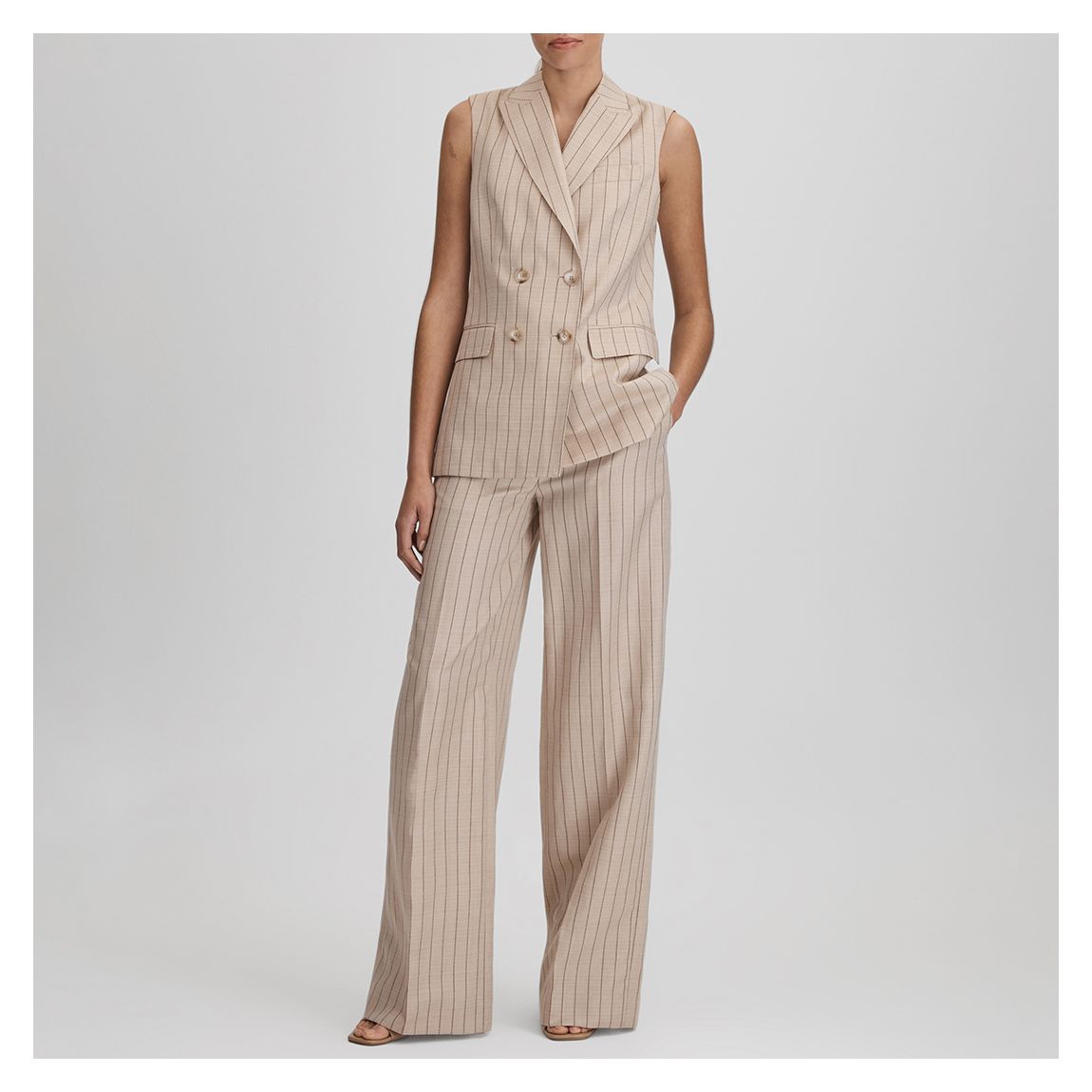 Neutral Odette Pin Stripe Wool Blend Waistcoat main product photo