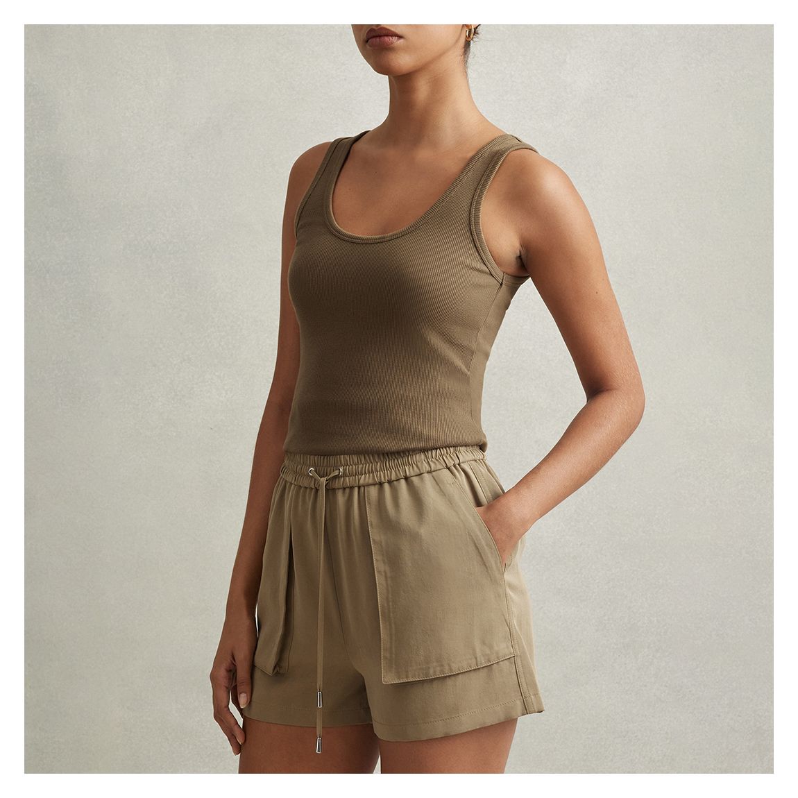 Khaki Isador Tencel Shorts main product photo