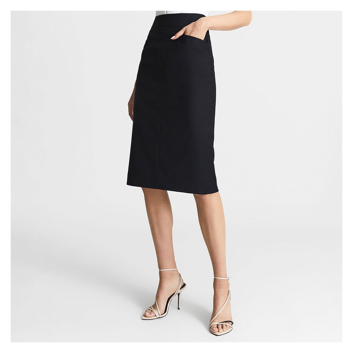 Navy Haisley Wool Blend Pencil Skirt main product photo