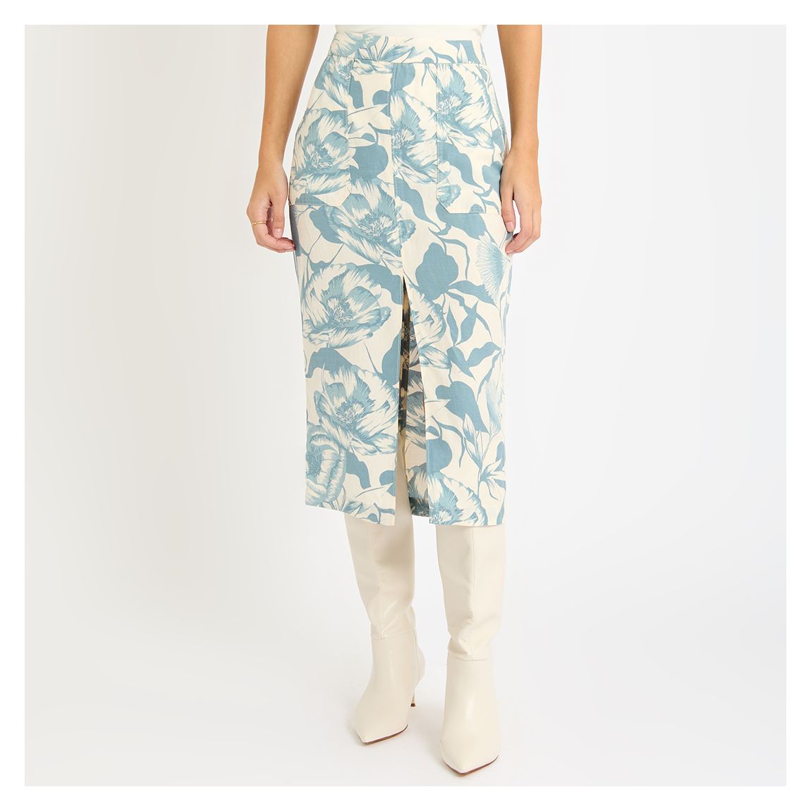White Jacqueline Printed Linen Blend Skirt main product photo