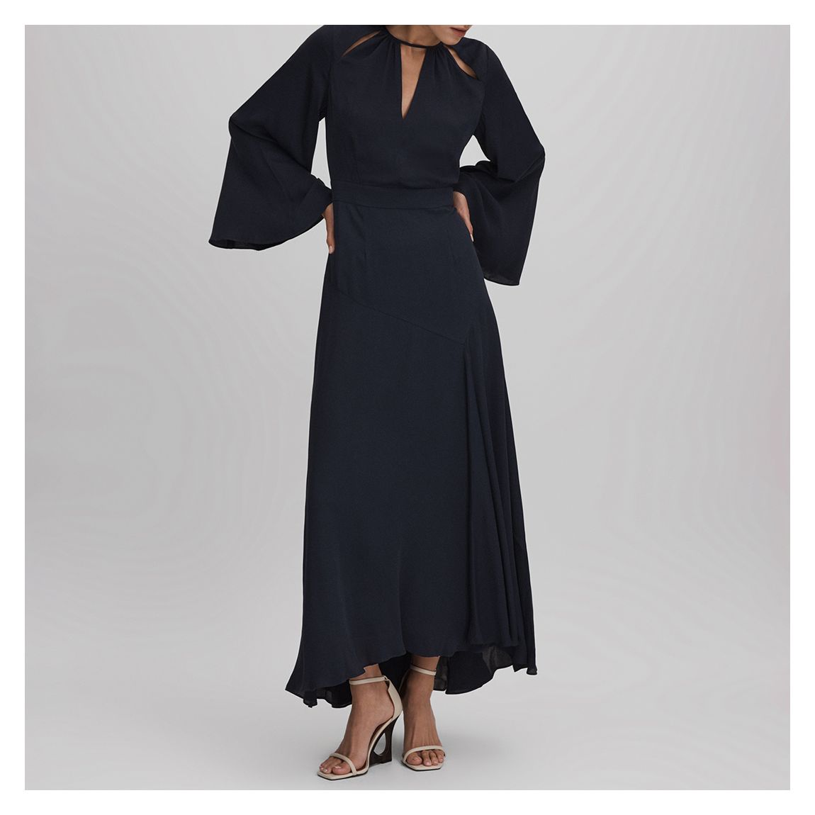 Navy Andra Fluted Sleeve Midi Dress main product photo