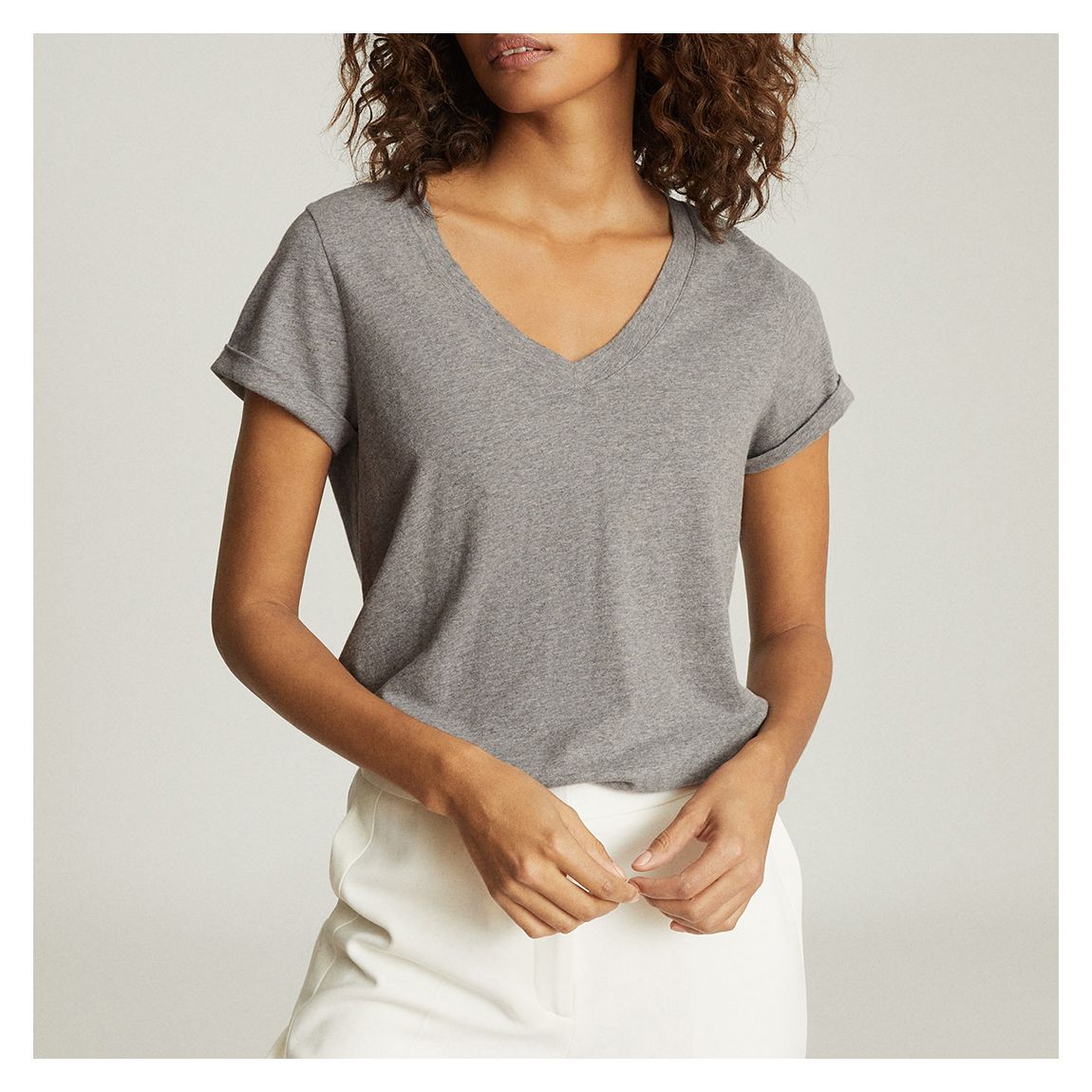 Grey Luana V-Neck Cotton T-Shirt main product photo