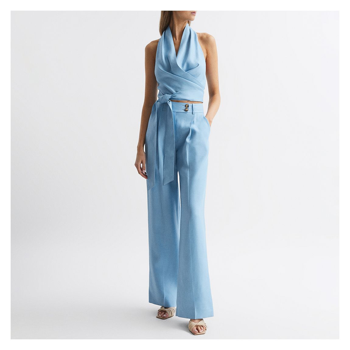 Blue Hollie Halter Neck Linen Blend Top main product photo