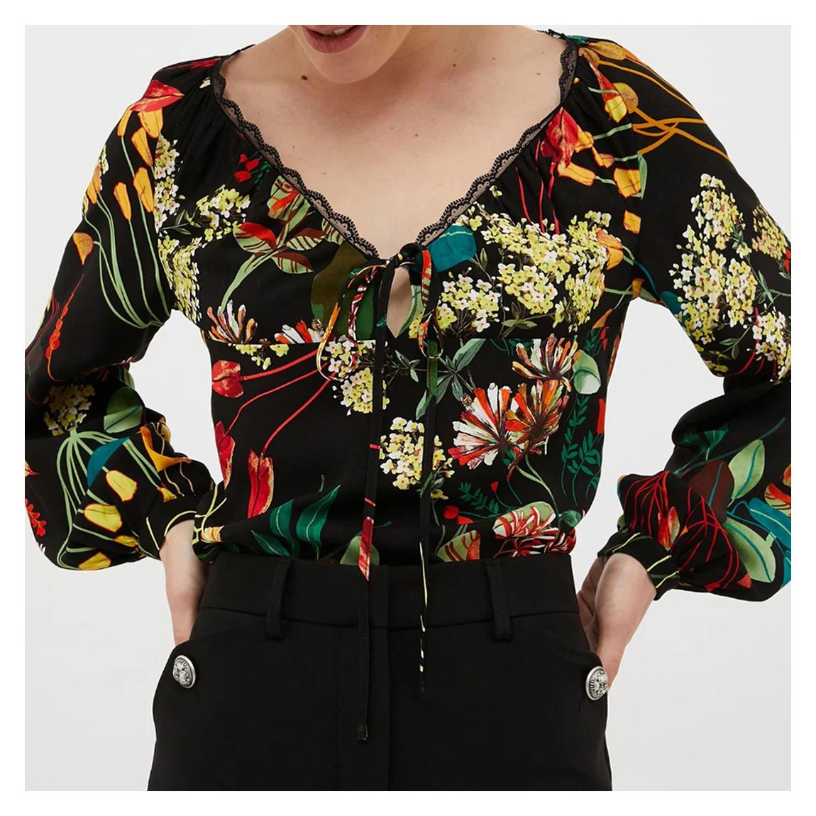 Black Floral Long Sleeve Blouse main product photo