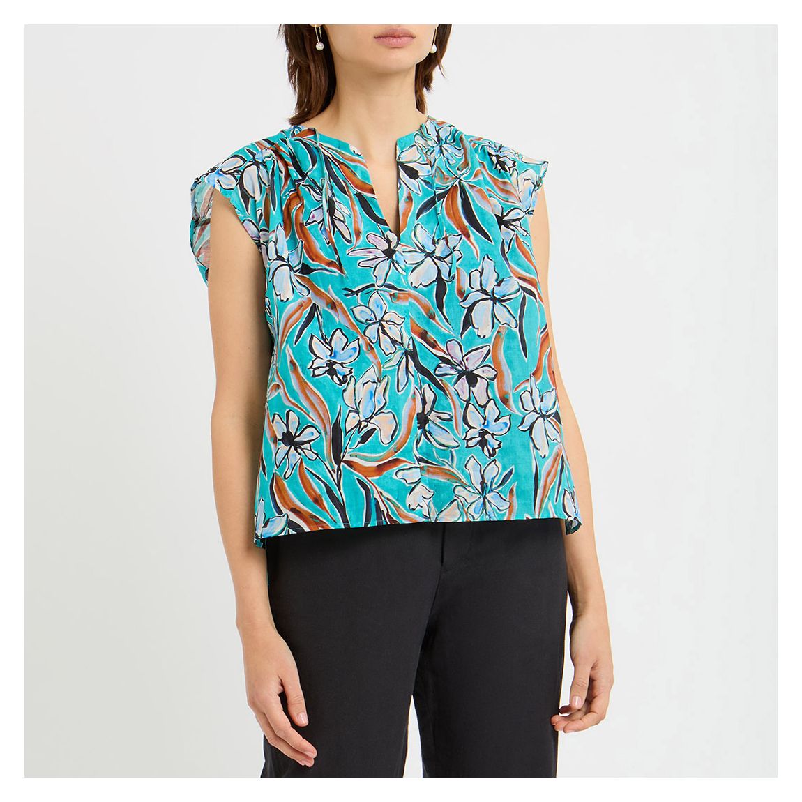 Turquoise Print Short Sleeve Blouse main product photo