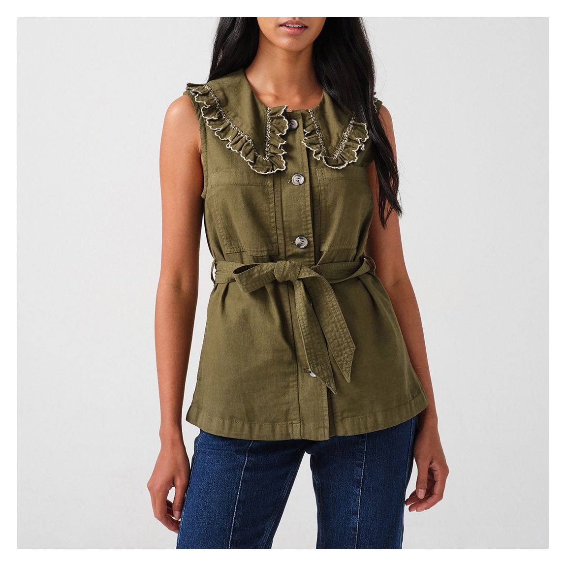 Khaki Rinse Phoebe Waistcoat main product photo