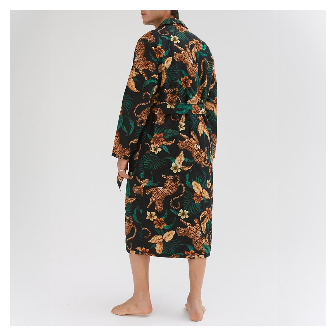 Men’s Quilted Robe Soleia Leopard Print Black/Yellow main product photo