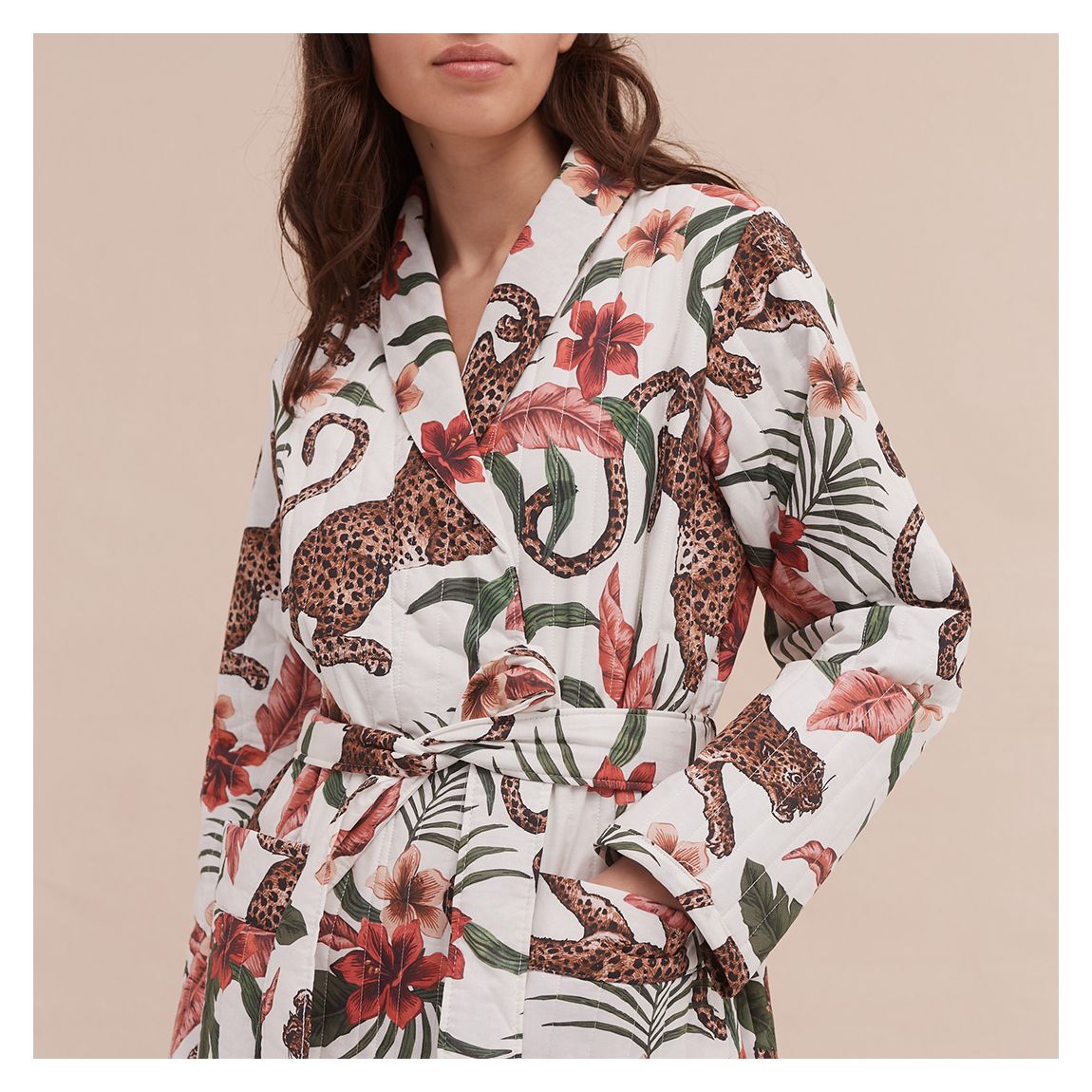Quilted Robe Soleia Print Cream main product photo