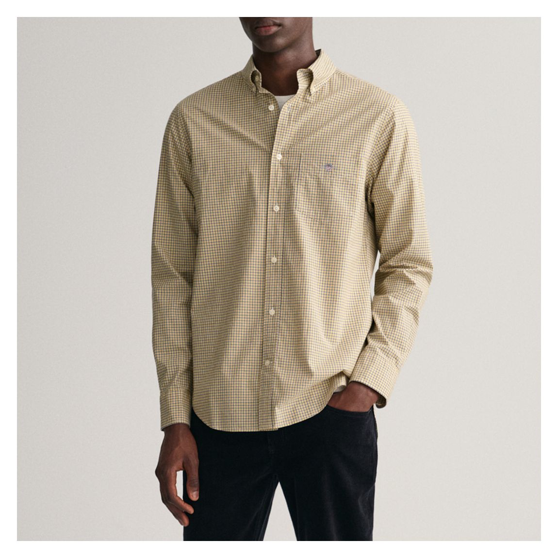 Yellow Regular Poplin Micro Check Cotton Shirt main product photo