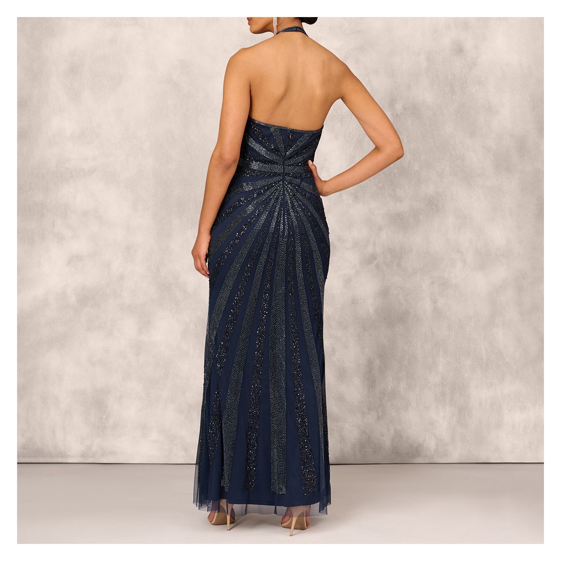 Navy V-Neck Halter Beaded Gown main product photo