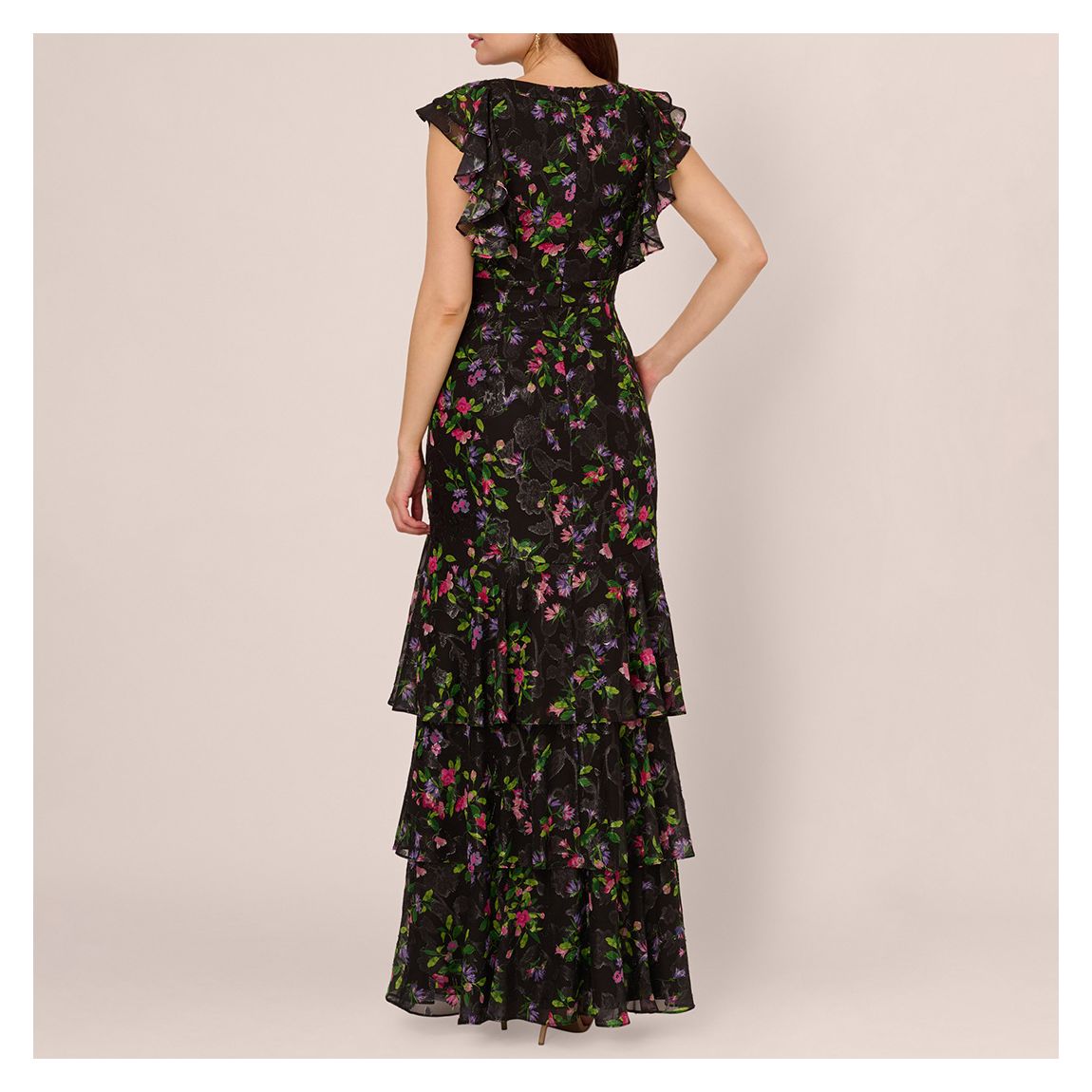Green Flutter Tiered Chiffon Gown main product photo