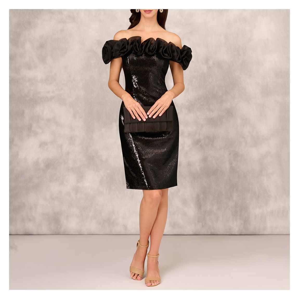 Black Bardot Sequin Cocktail Dress main product photo