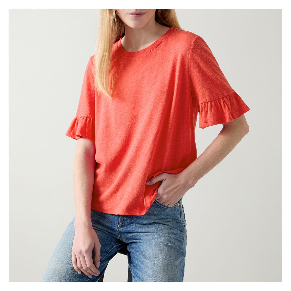 Coral Frill Sleeve Gene Top main product photo