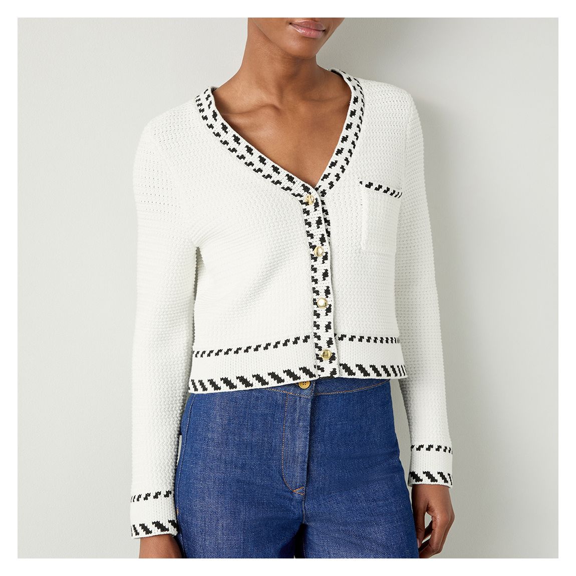 White/ Black Cotton Cardigan main product photo