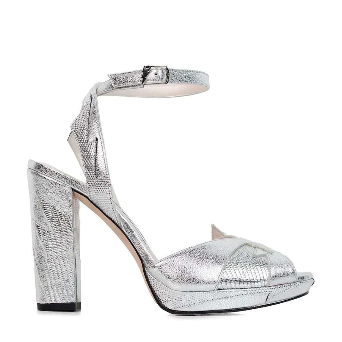 Zia Mid Silver Leather Heels main product photo
