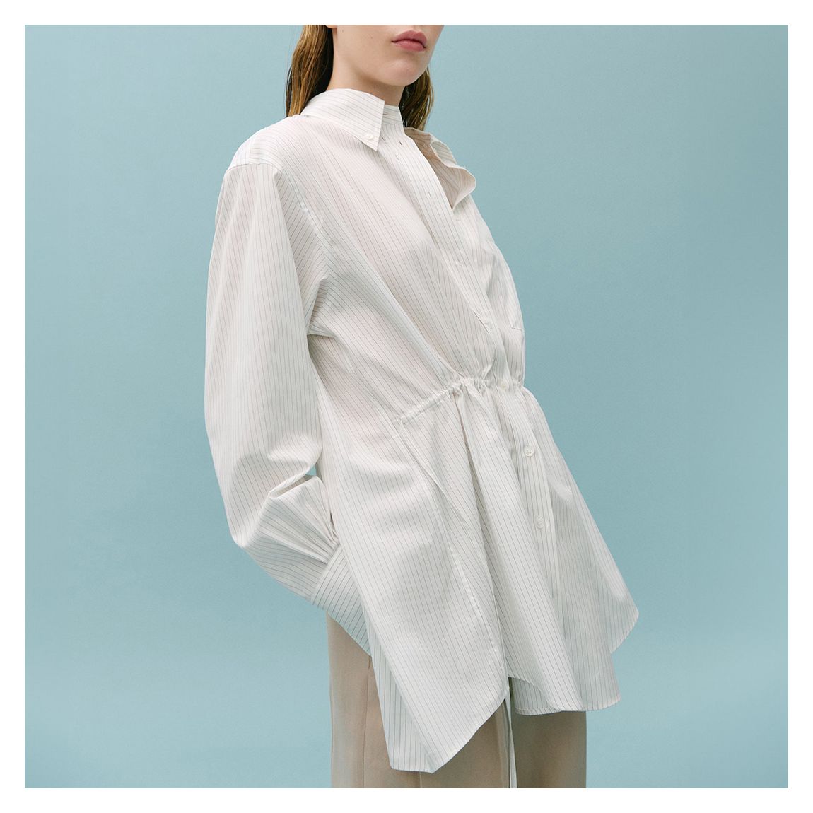 White Cinched Waist Shirt main product photo