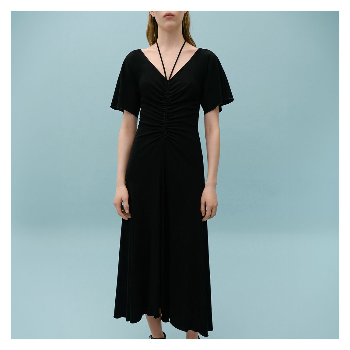 Black Ruched Midi Dress main product photo