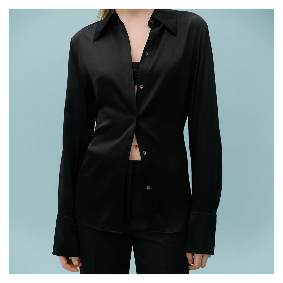 Black Button Up Silk Blend Shirt main product photo
