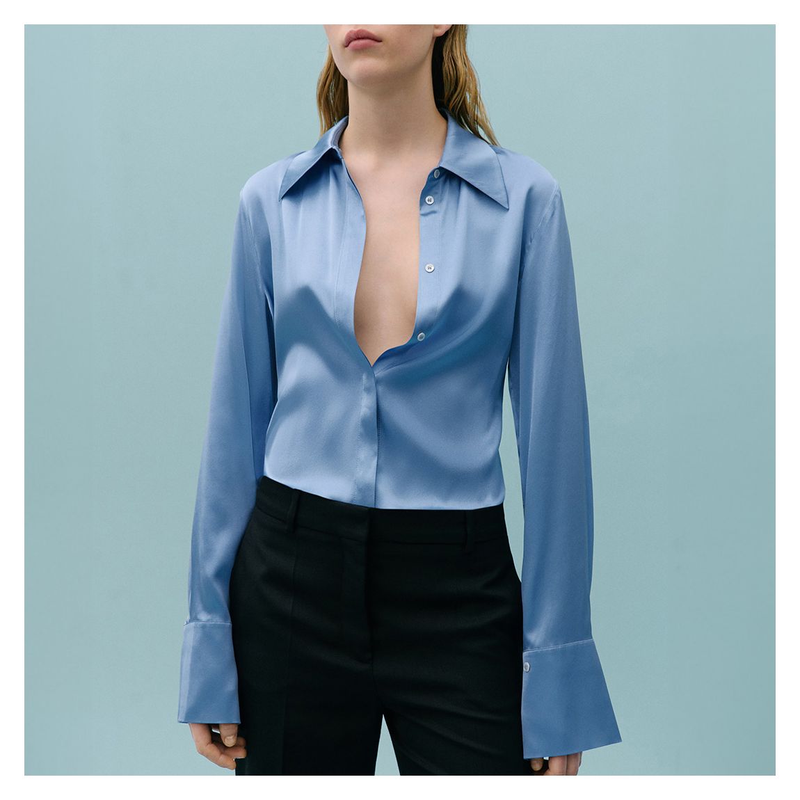 Blue Button Up Silk Blend Shirt main product photo
