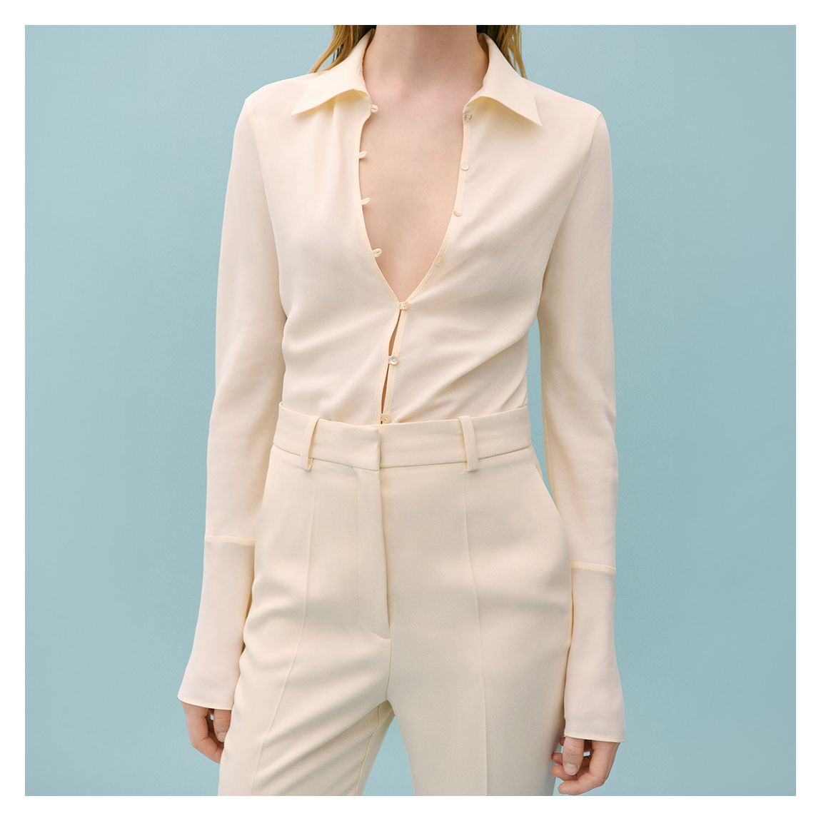 Cream Button Up Silk Blend Shirt main product photo