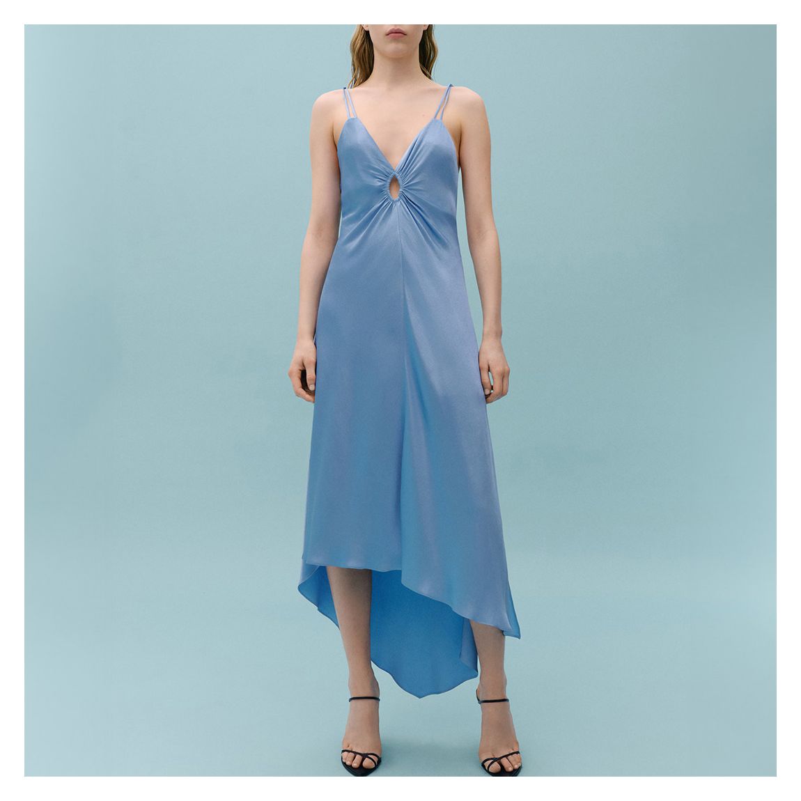 Blue Asymmetric Hem Midi Dress main product photo