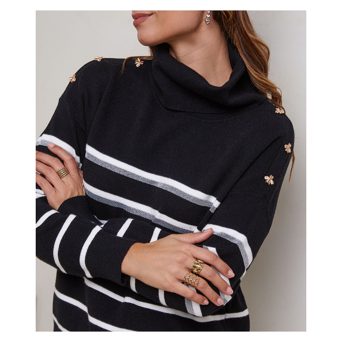 Black Cashmere Blend Stripe Jumper main product photo