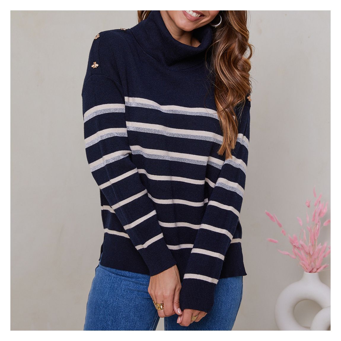 Navy Cashmere Blend Stripe Jumper main product photo