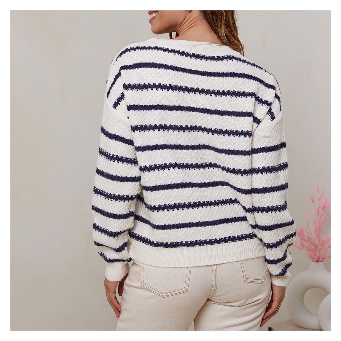 White Striped Cashmere Blend Jumper main product photo