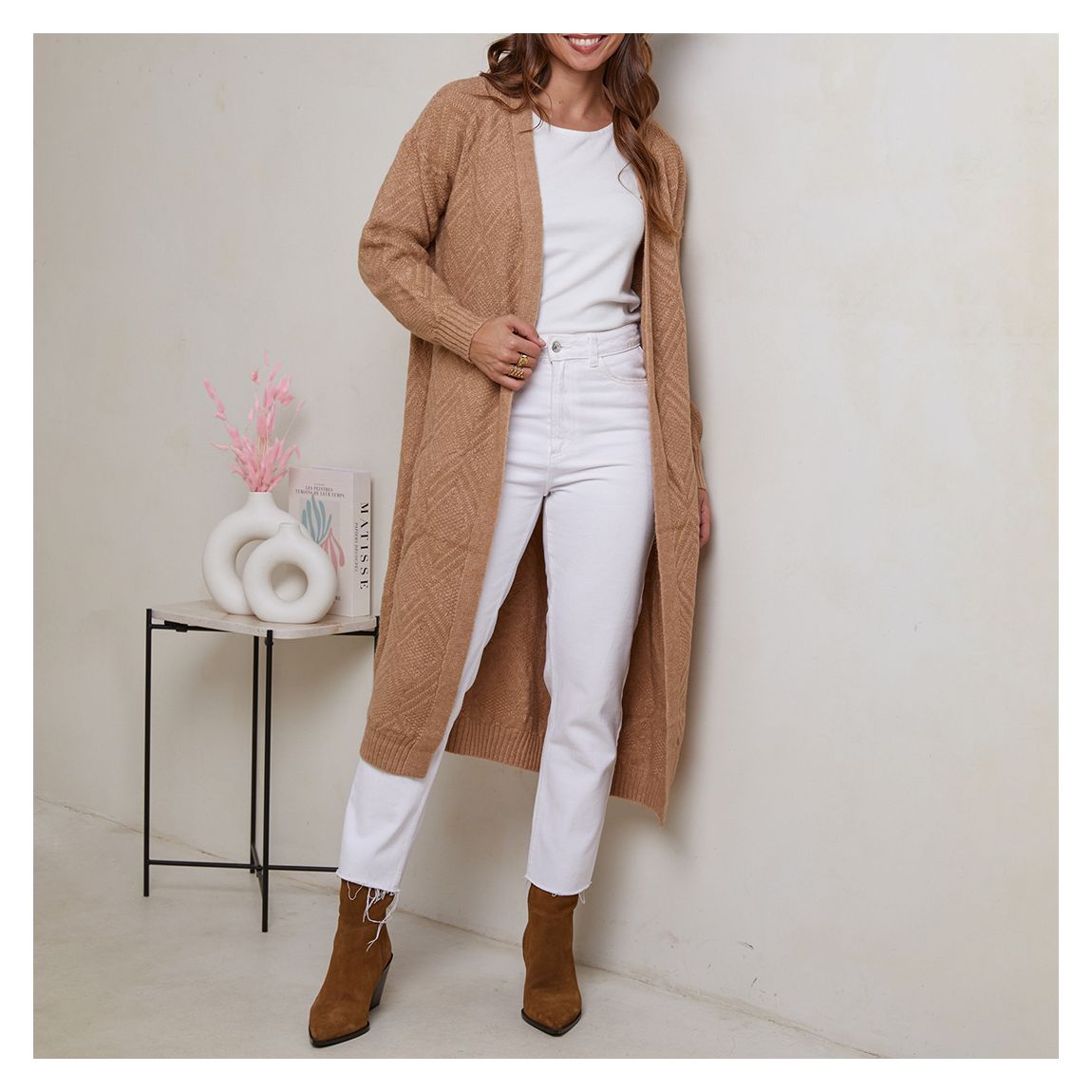 Camel Long Cashmere Blend Cardigan main product photo