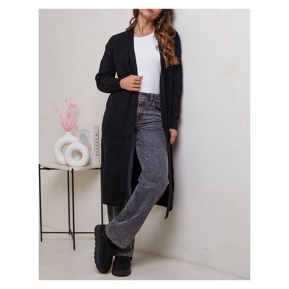 Black Long Cashmere Blend Cardigan main product photo