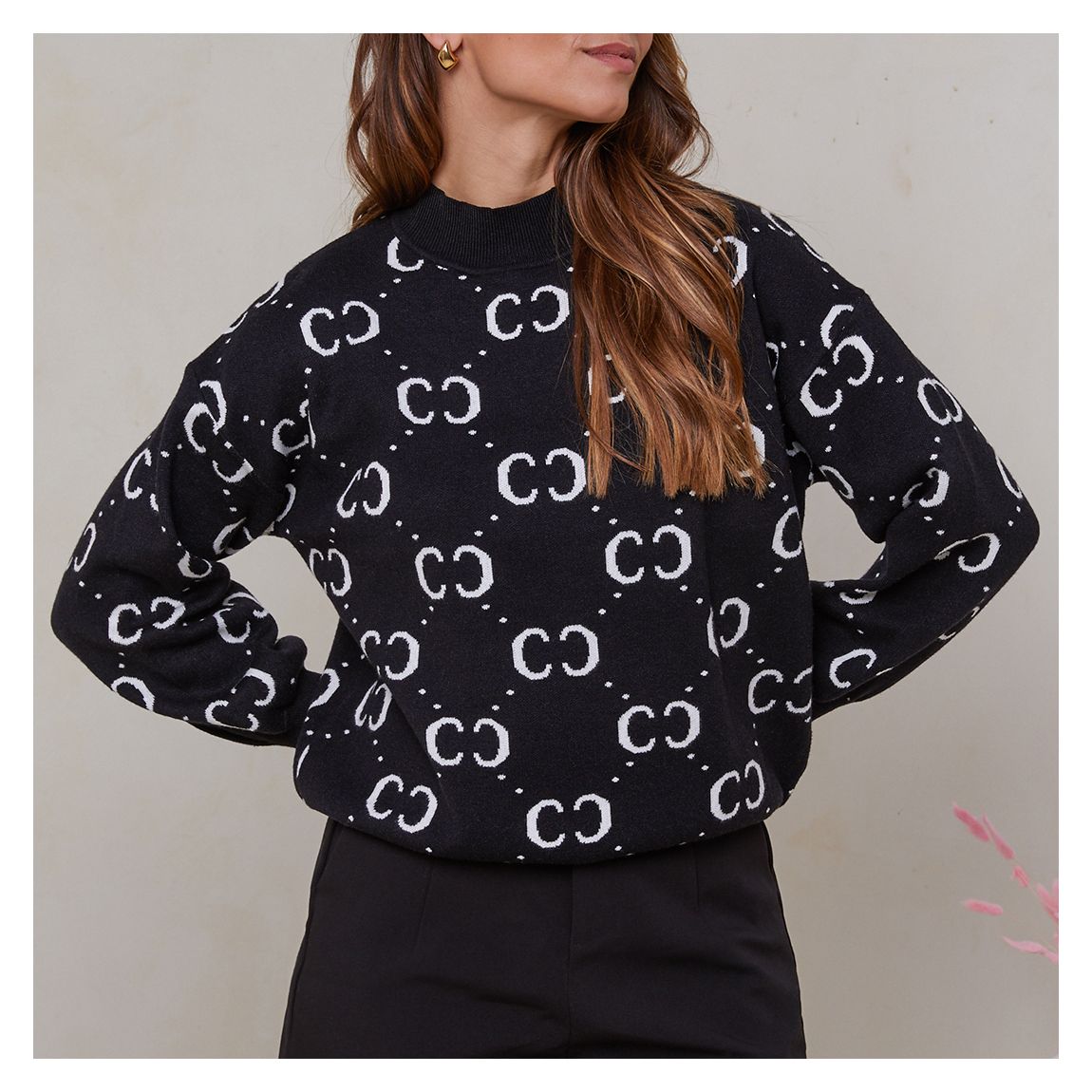 Black Cashmere Blend Printed Jumper main product photo