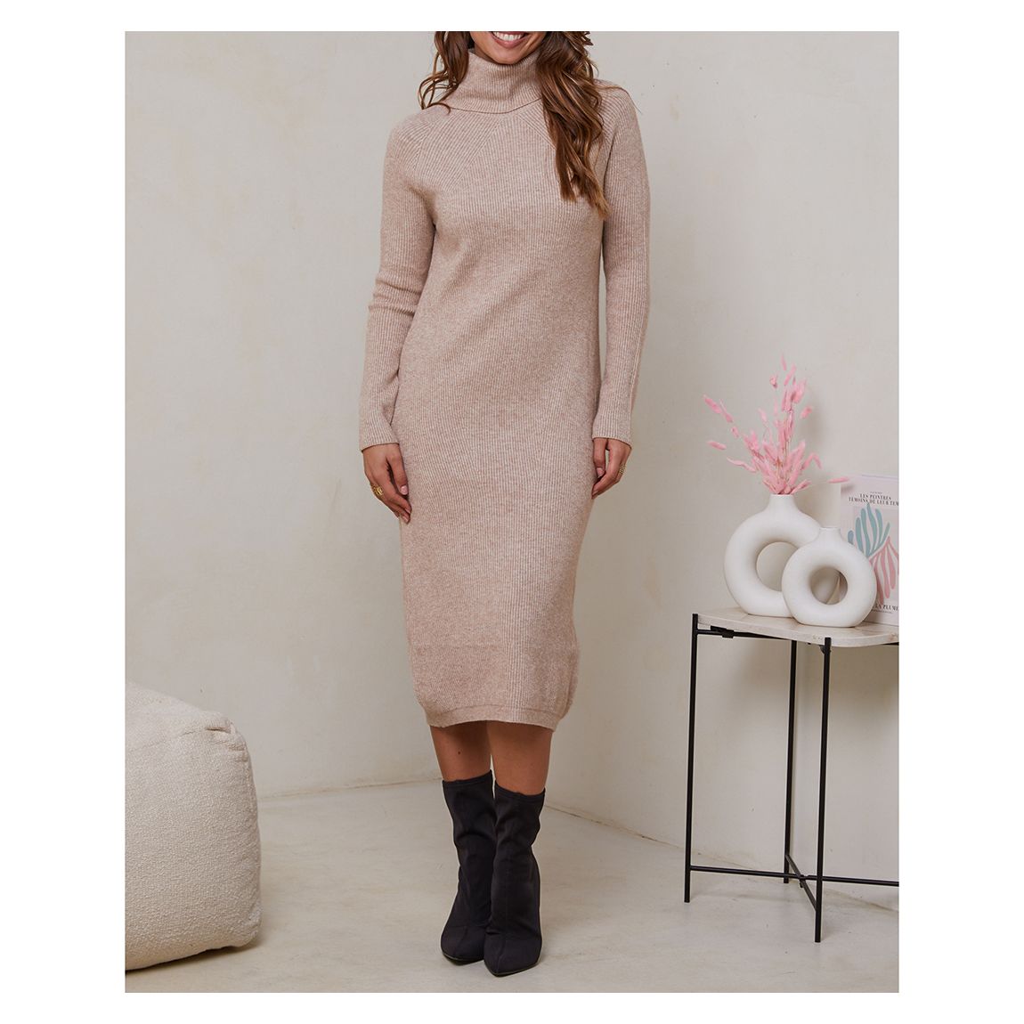 Beige Turtle Cashmere Blend Dress main product photo