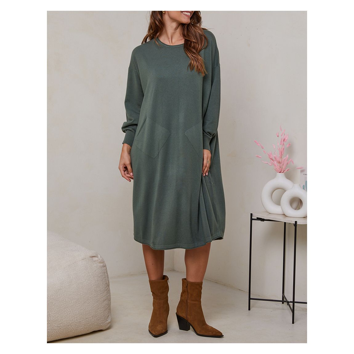 Khaki Oversize Cashmere Blend Dress main product photo