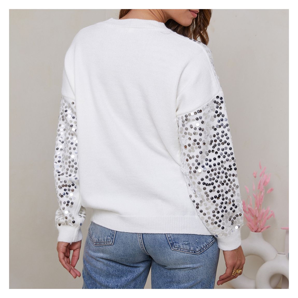 White Sequin Cashmere Blend Jumper main product photo