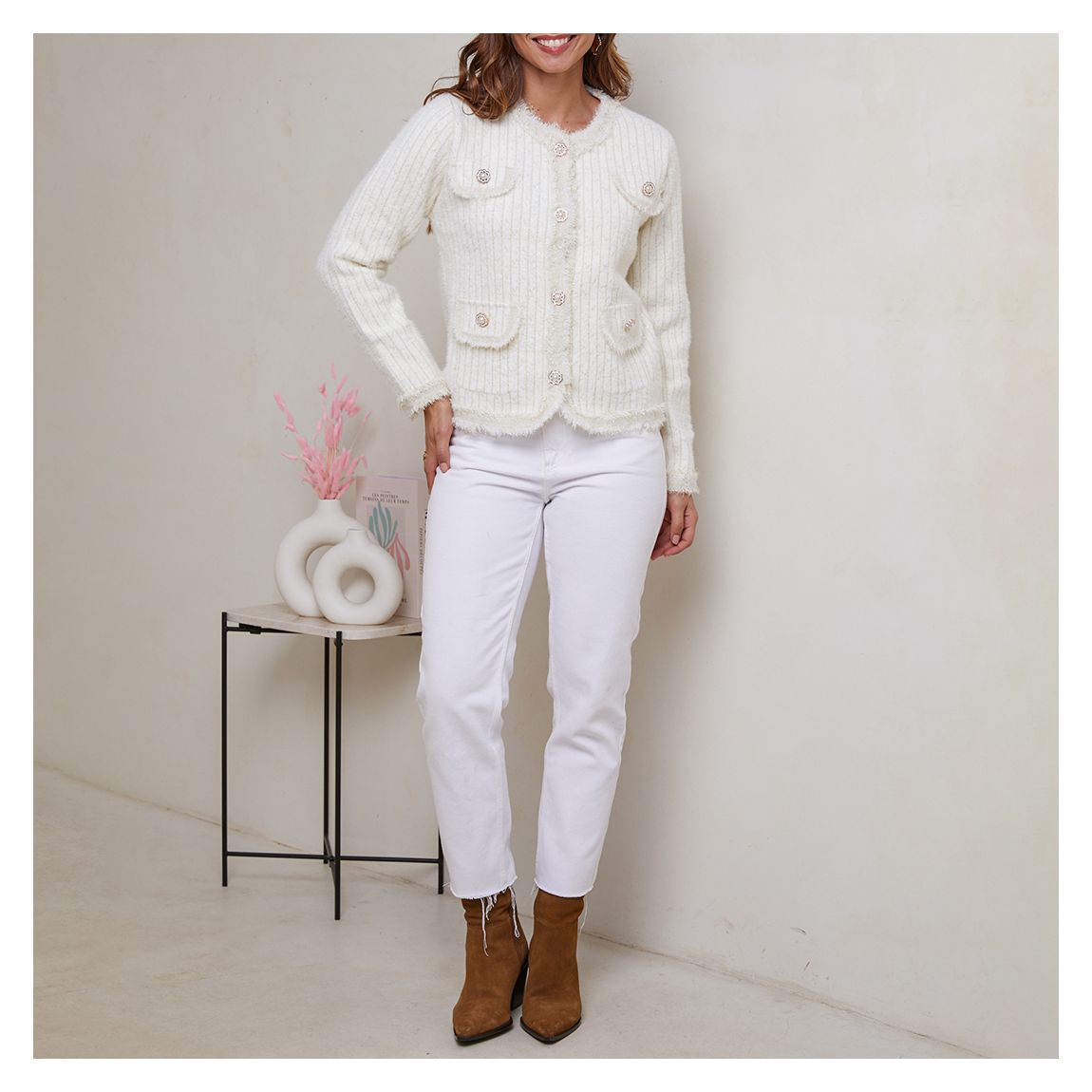 Ecru V Cashmere Blend Jumper main product photo