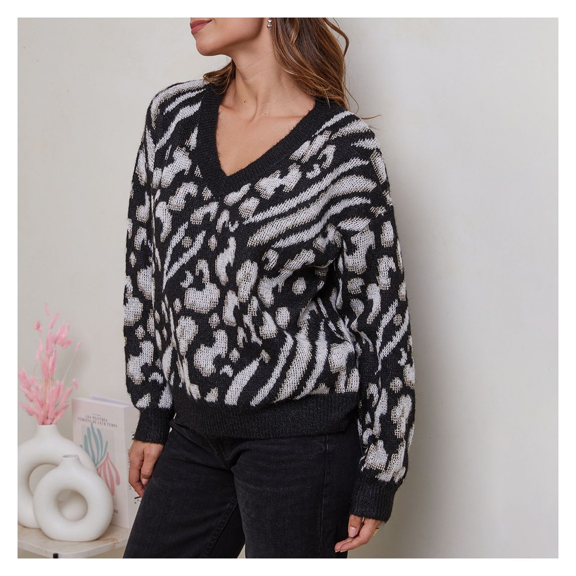Black Cheetah Cashmere Blend Jumper main product photo