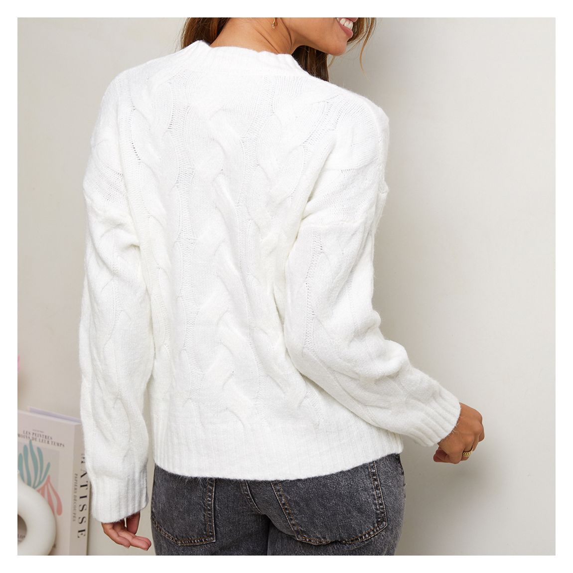 White Cable Cashmere Blend Jumper main product photo