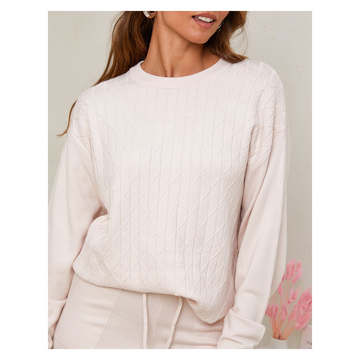 Beige Cashmere Blend Jumper & Trouser Set main product photo
