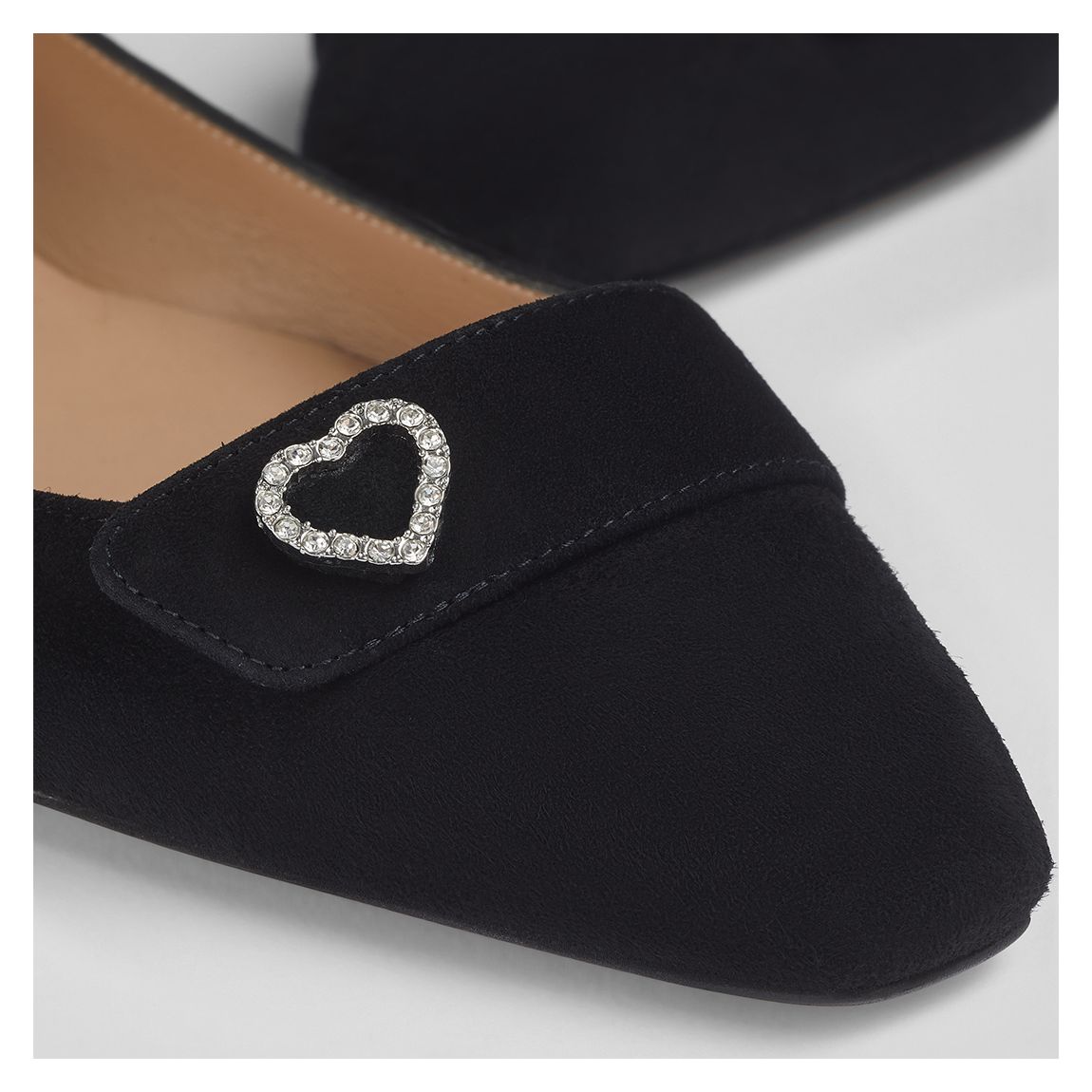 Black Amore Leather Heart Detail Flat Shoes main product photo