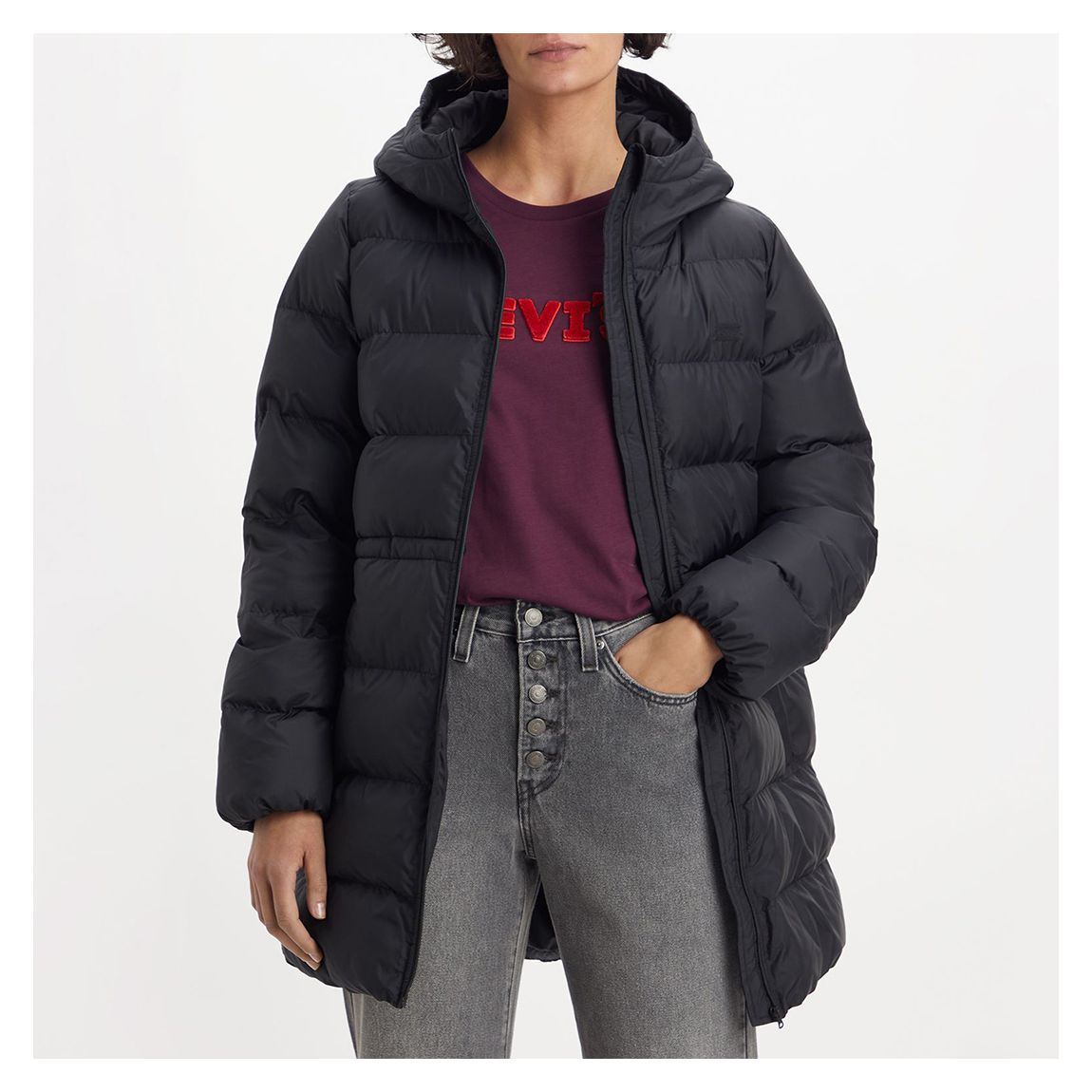Black Hooded Quilted Jacket main product photo