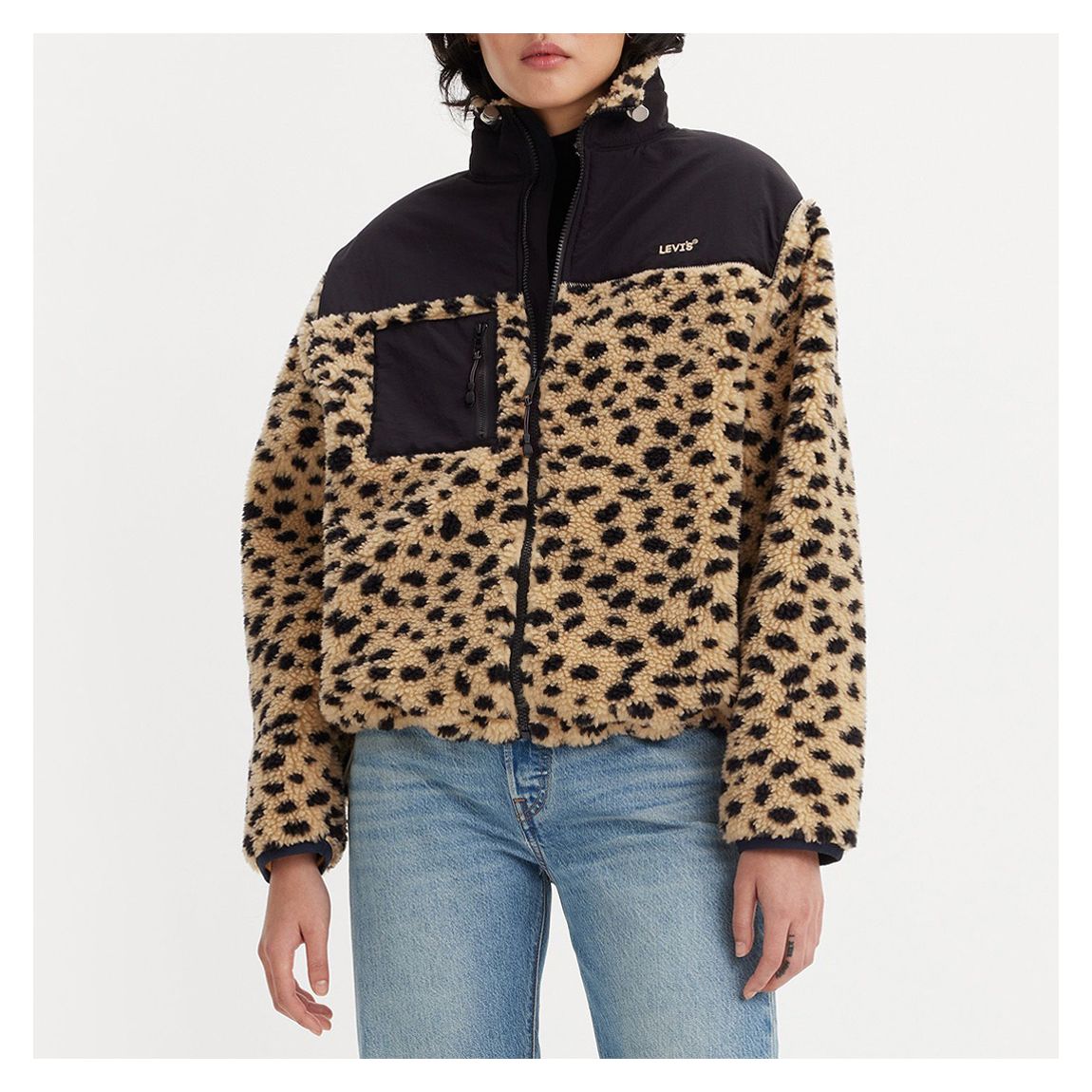 Brown Sherpa Animal Print Jacket main product photo