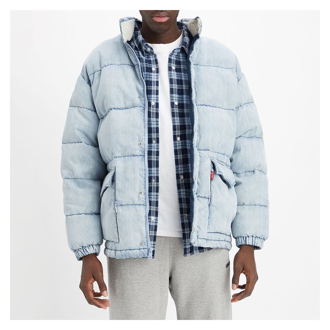 Washed Blue Western Cotton Puffer Coat main product photo