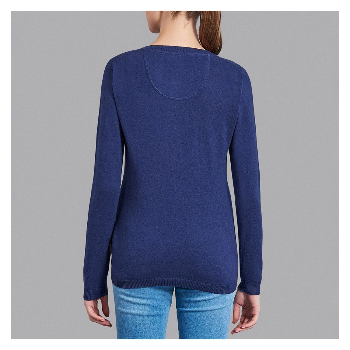 Navy Frilled Button Placket Essential Logo Cardigan main product photo