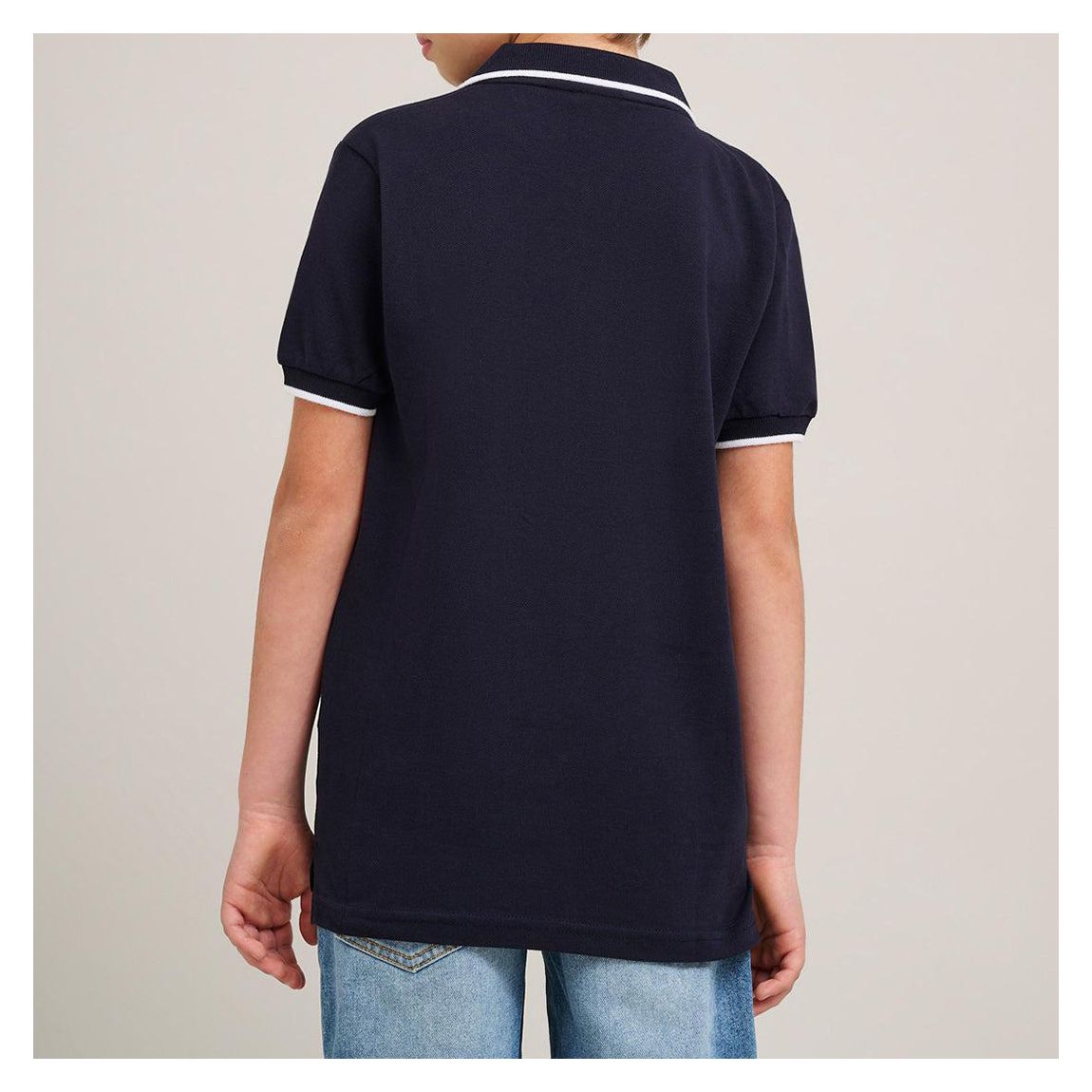 Boys Navy Tipped Cotton Polo Shirt main product photo