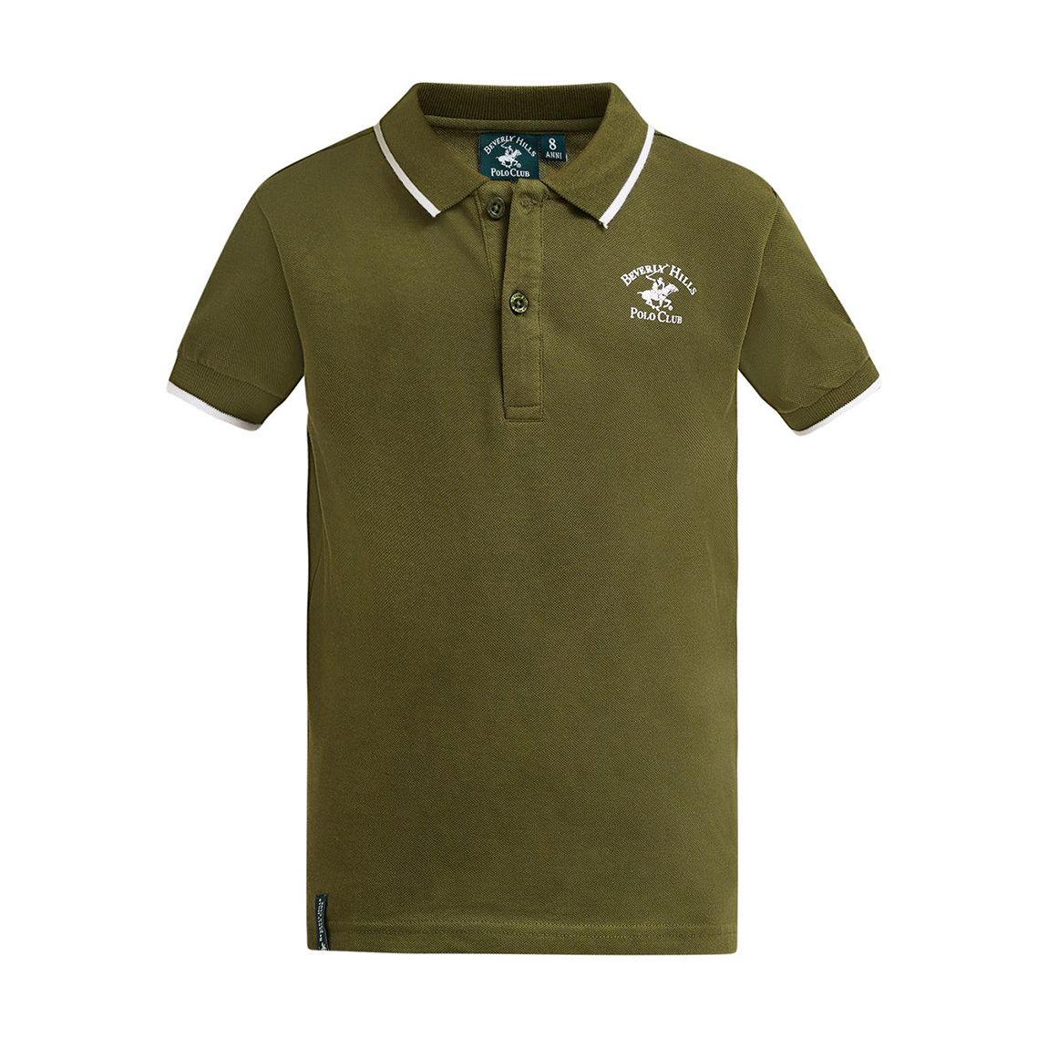 Boys Khaki Green Tipped Cotton Polo Shirt main product photo