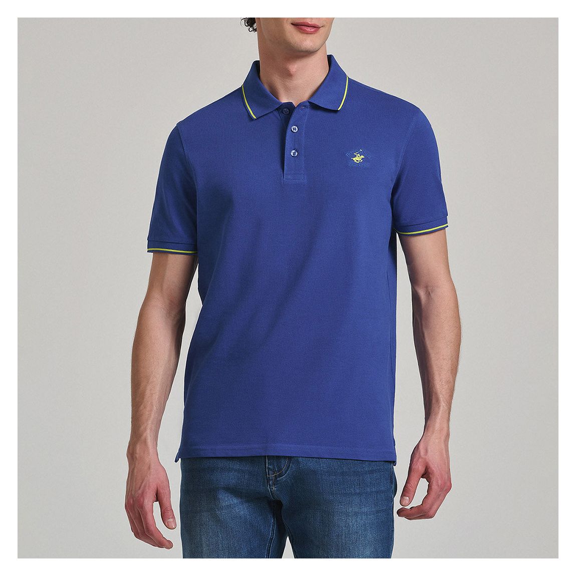 Blue/Yellow Tipped Cotton Pique Polo Shirt main product photo