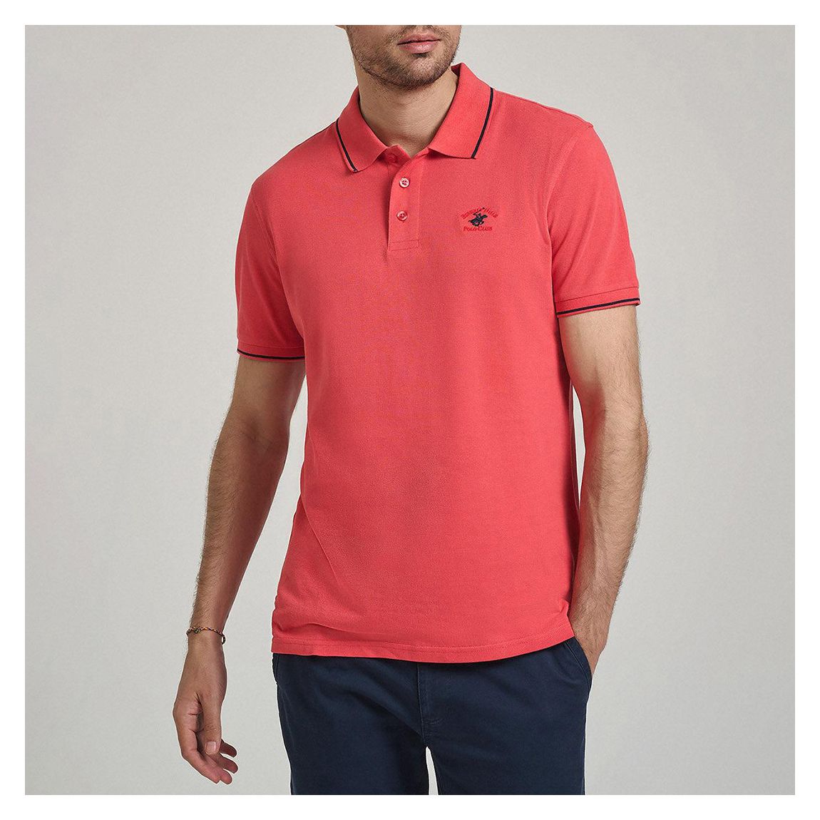 Coral Tipped Trim Cotton Pique Polo Shirt main product photo