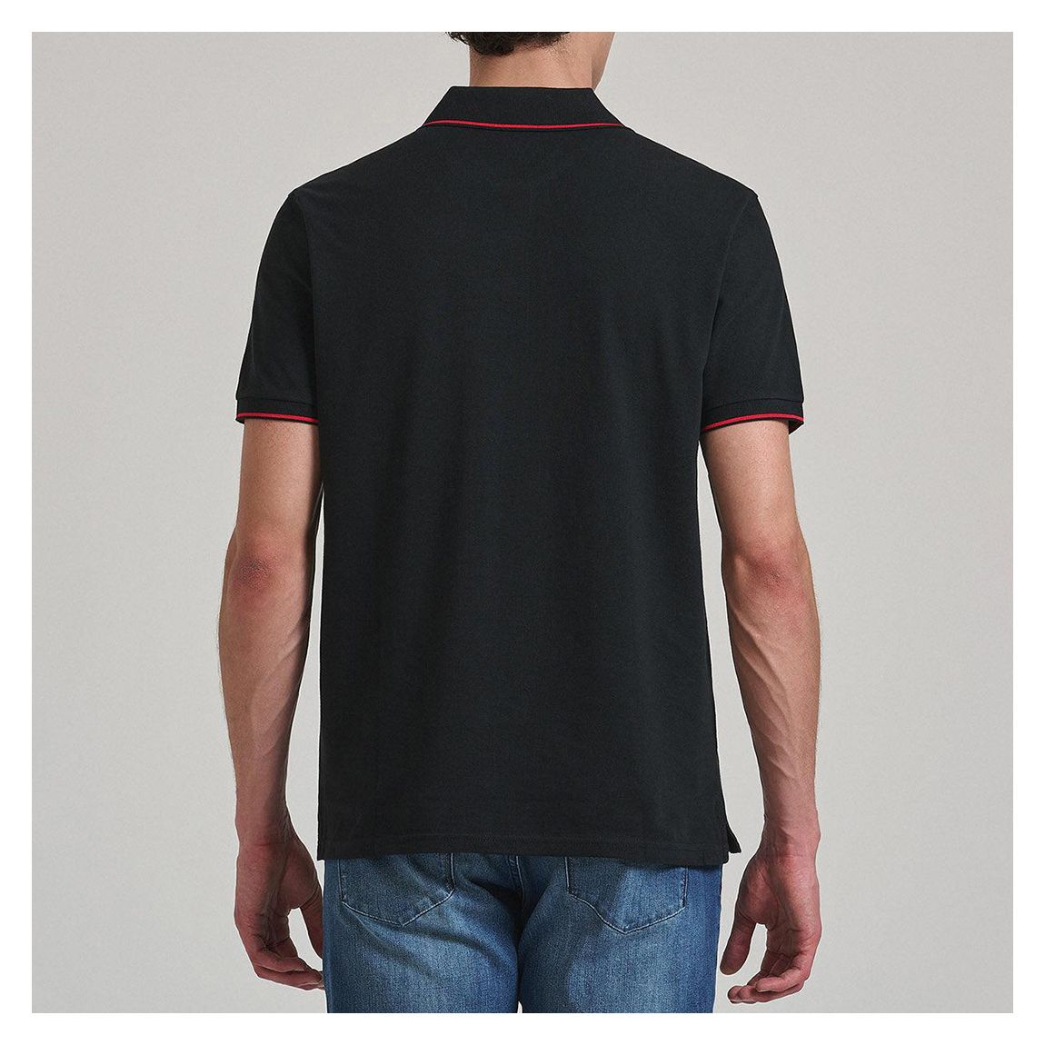 Black/White Tipped Cotton Pique Polo Shirt main product photo