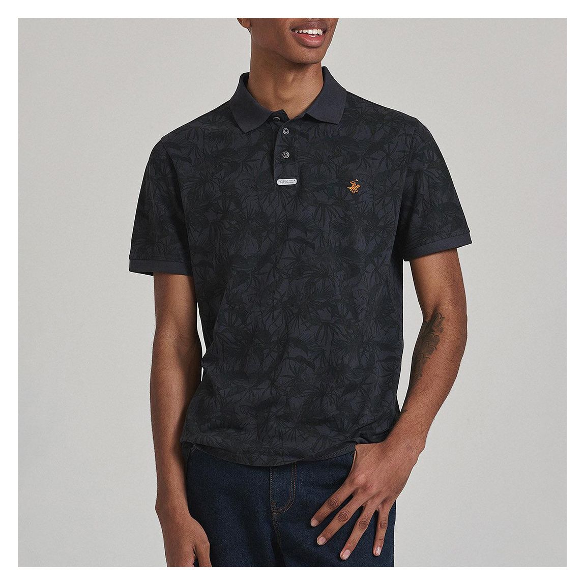 Navy Floral Print Polo Shirt main product photo