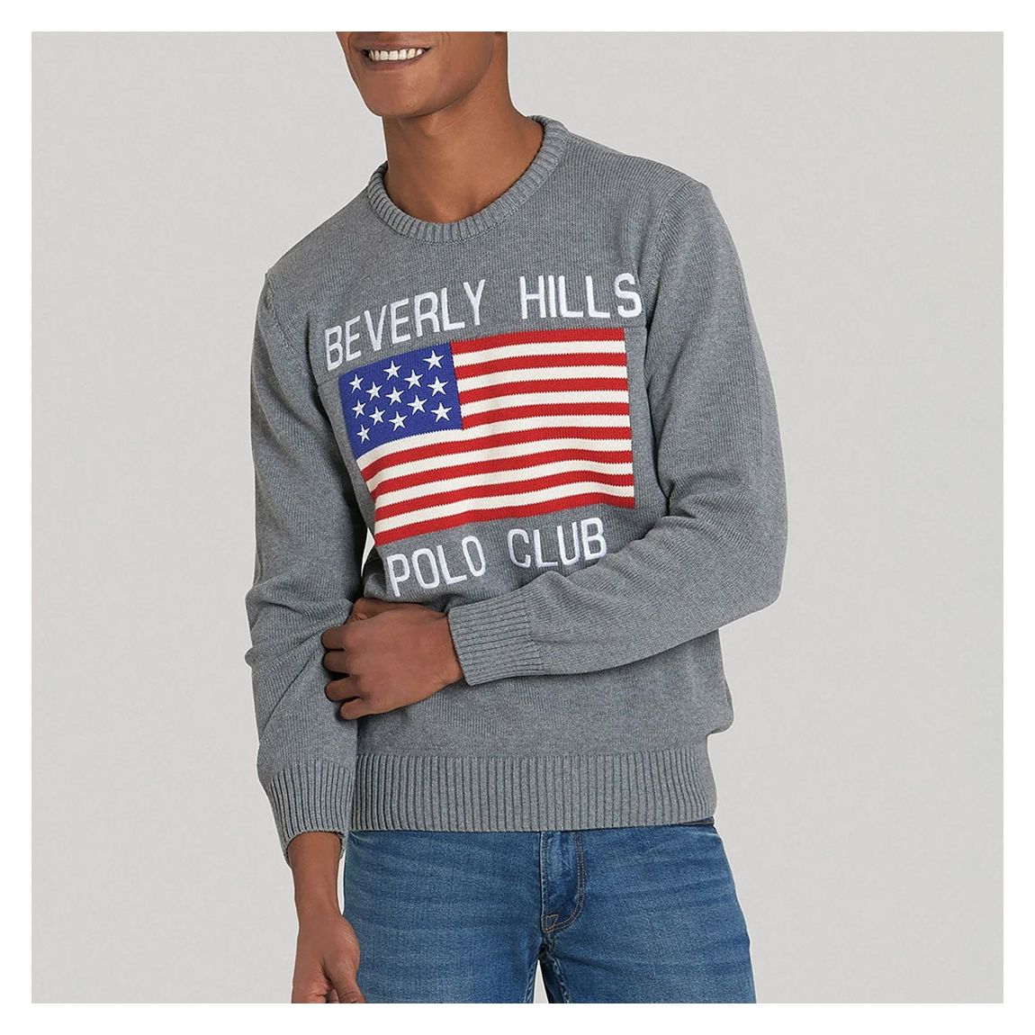 Grey Us Flag Crew Neck Jumper main product photo